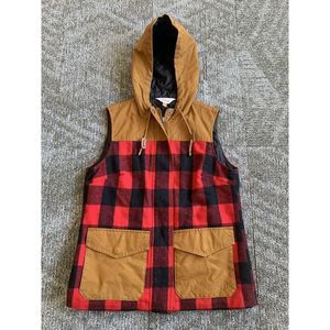 Orvis Vest Adult Small Brown Red Plaid Hoodie Ourdoor Cabincore Zip Up